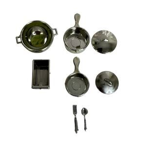 Vintage Barbie Silver Colored Kitchen Pots Toaster Silverware Colander ￼